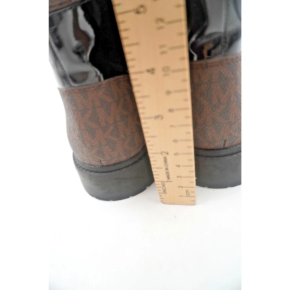 MICHAEL KORS Alistair Signature Monogram Combat Lug Sole Black Leather Boot 10M